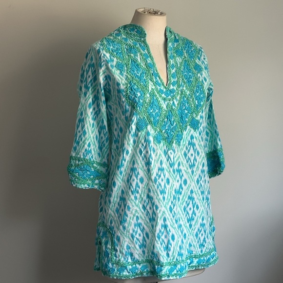 Gretchen Scott Relaxed Cotton Embroidered Tunic with Mandarin Collar sz S - Picture 2 of 6